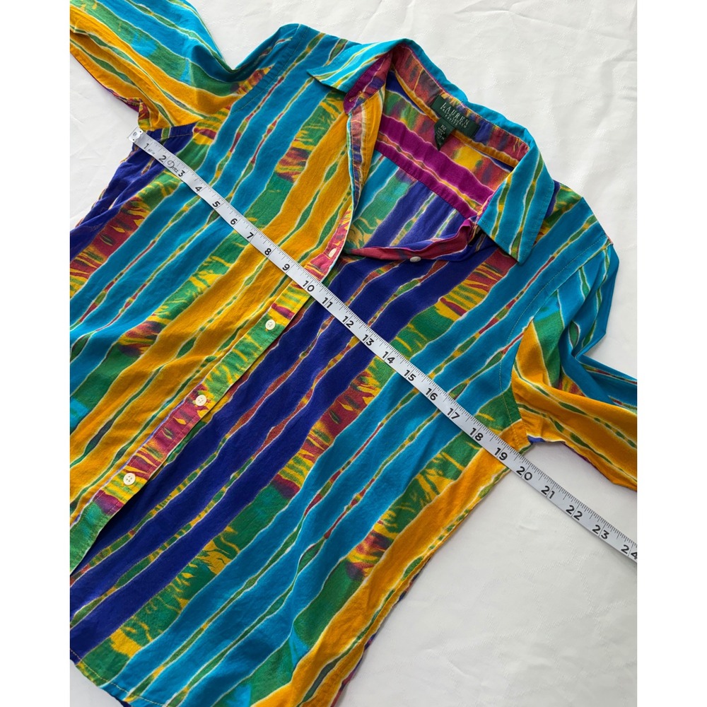VTG Y2K Lauren Ralph Lauren Tie Dye Button Down Shirt Boho Colorful Hippie PM - Picture 6 of 8